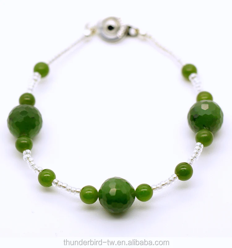 wholesale fashion jewelry gemstone Canadian nephrite jade  faceted beads with glass beads bracelet