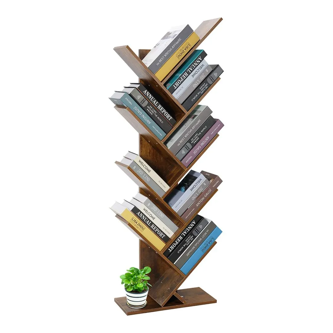 9-Shelf Wooden Tree Bookshelf, Floor Standing Tree Bookshelf