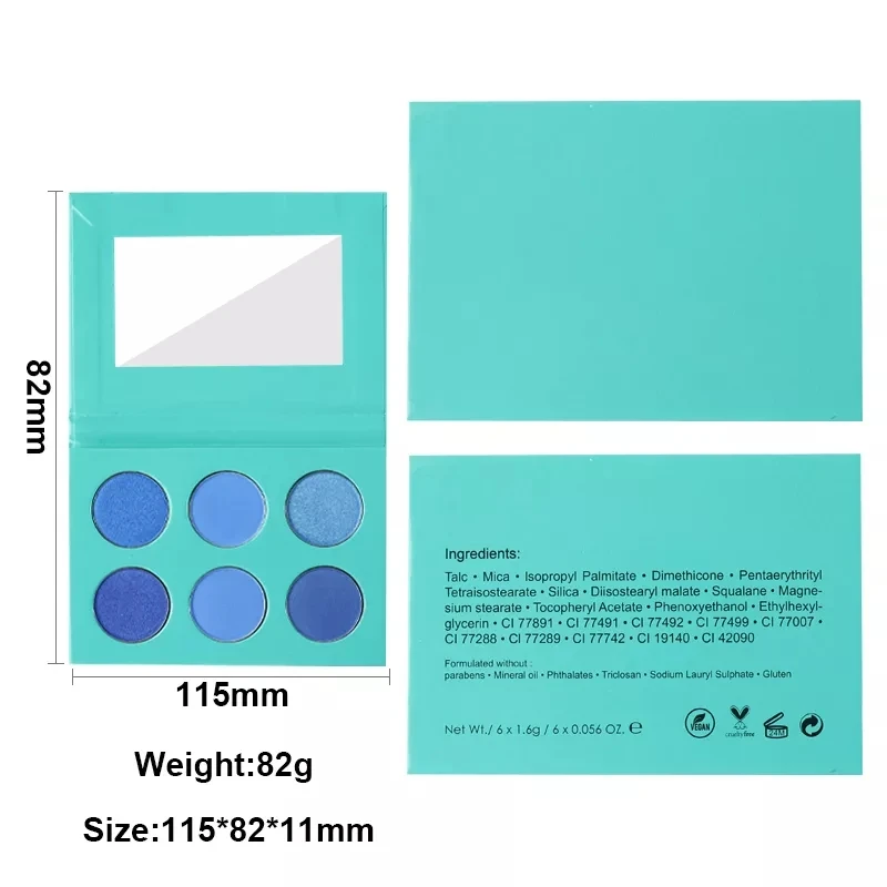 Low Moq 6 Pan Eyeshadow Palette Oem matte shimmer glitter high pigment Makeup Palette