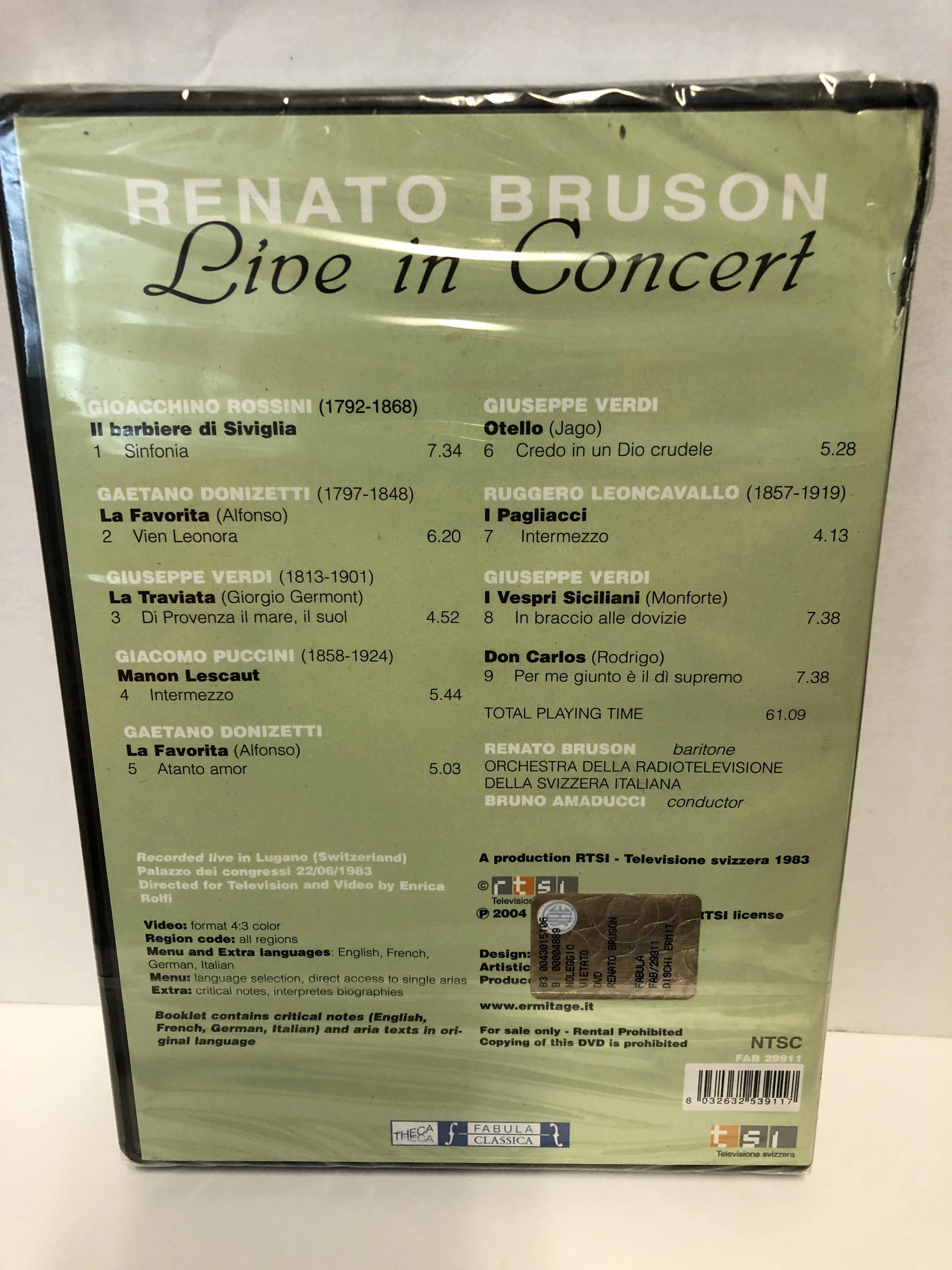 High Quality New Product of Renato Bruson Live in Concert - baritone arias by Rossini, Verdi, Leoncavallo, Puccini and Donizetti