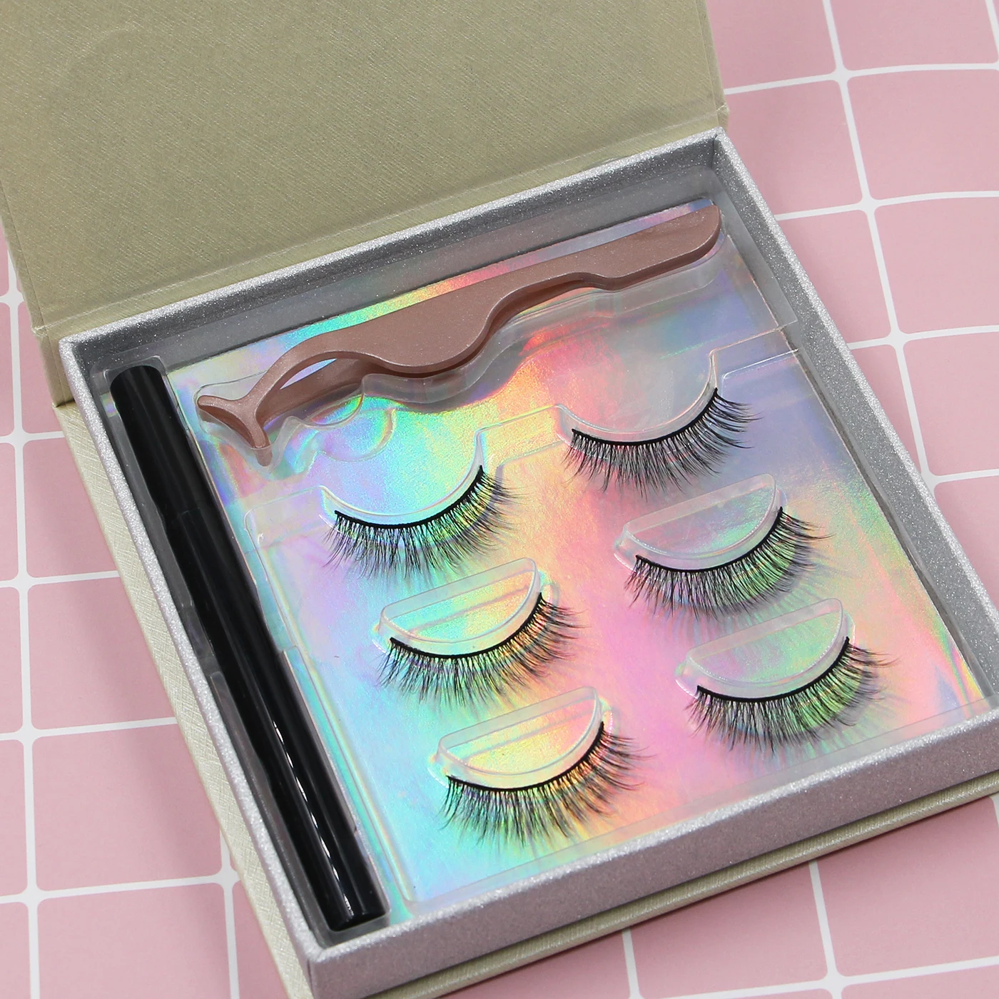 
4 Pair Eyelash Box Custom Eyelash Book Mirror Eyelash Case 