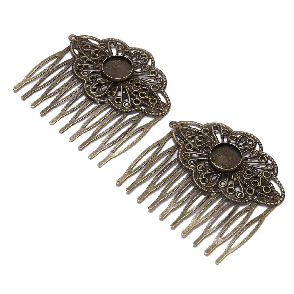 
5pcs 52*56mm Antique bronze Hair Comb Jewelry Making Hairpins Findings Fit 12mm Glass Cabochons settings Hair Clips Accessories 