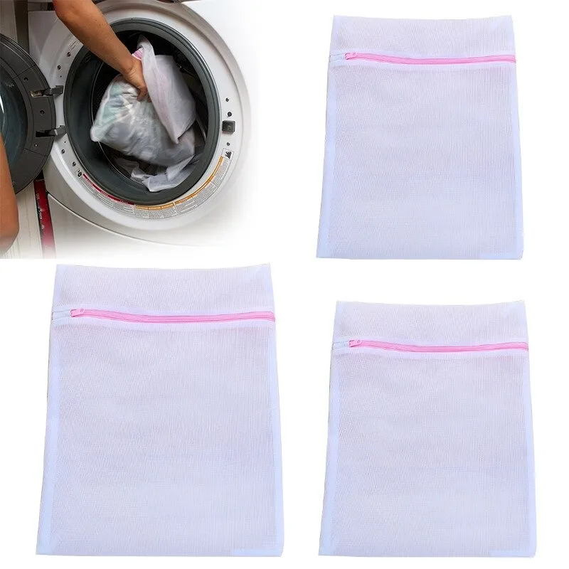3 Sizes Zipped Clothes Washing Bag Laundry Bag Mesh Net Wash Bag Pouch Laundry Basket For Washing Machine