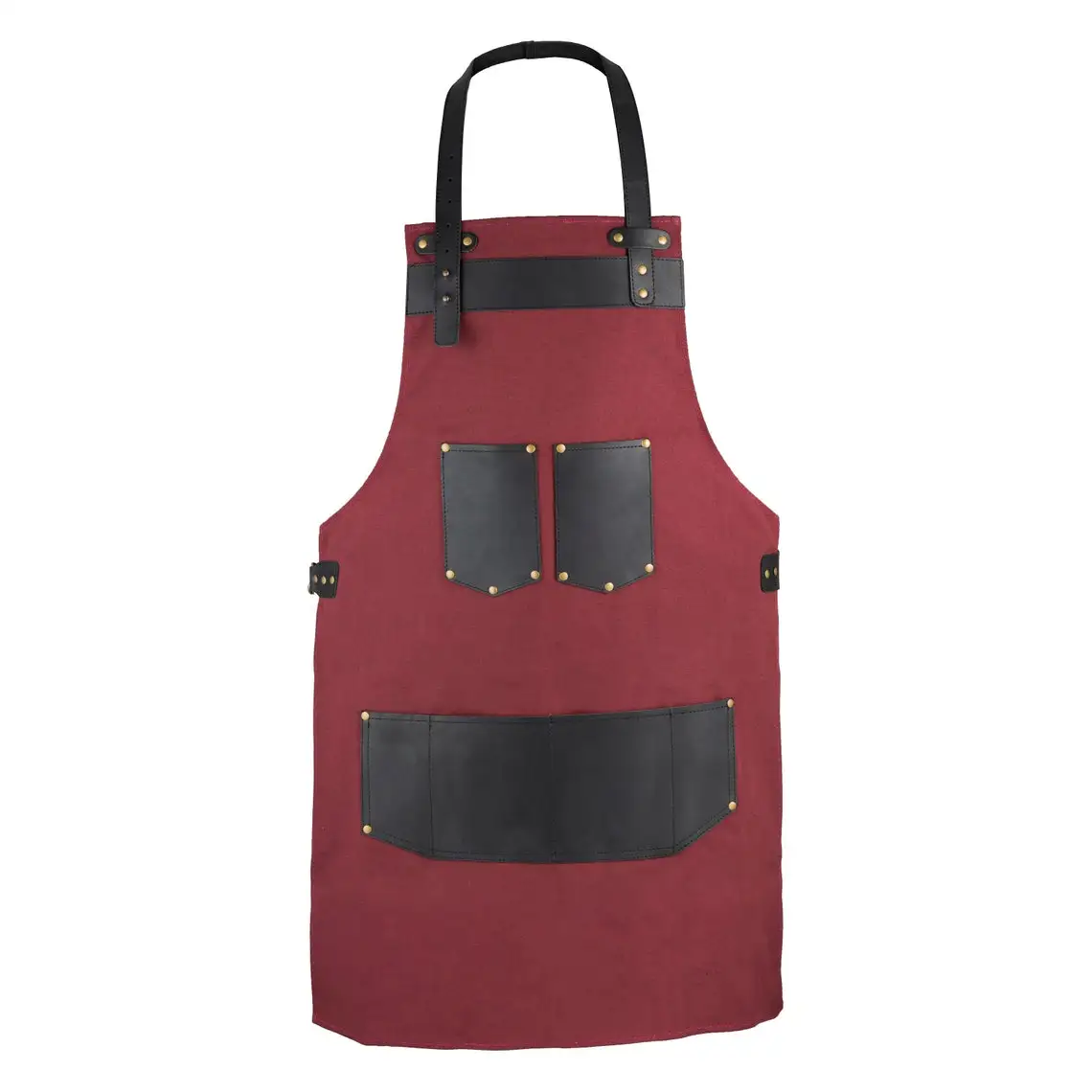 Real Leather Maroon Canvas Butcher - Cook - BBQ - Cooking Apron