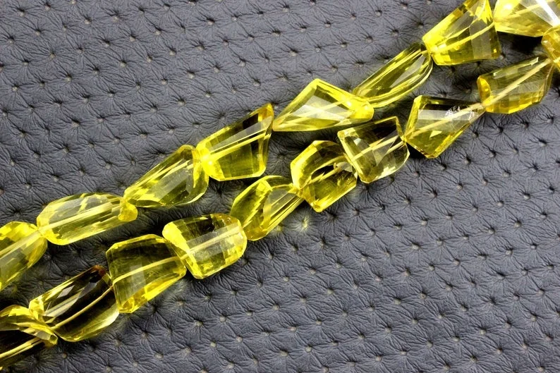 Wonderful Collection Huge Size 14 Pieces Natural Lemon Quartz Gemstone Faceted Nuggets Shape Beads Wholesale