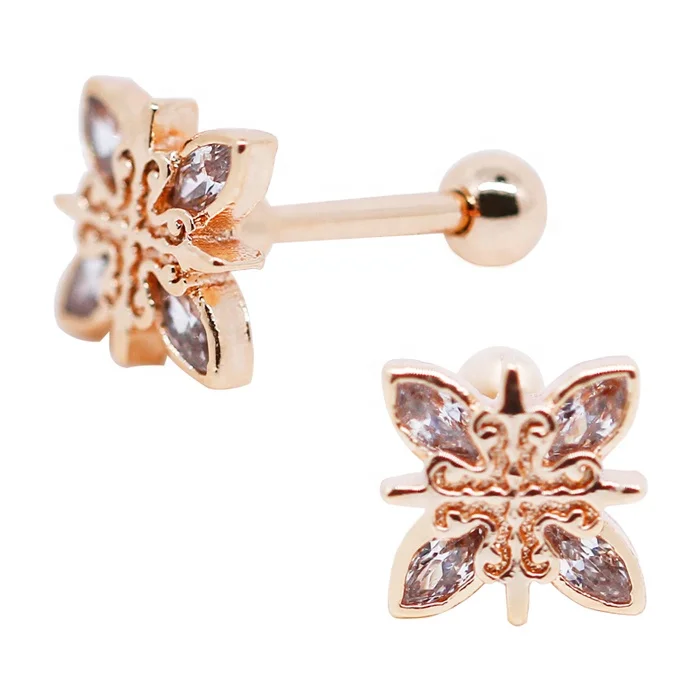 Rose gold new unique stainless steel flower cartilage helix ear piercing jewelry