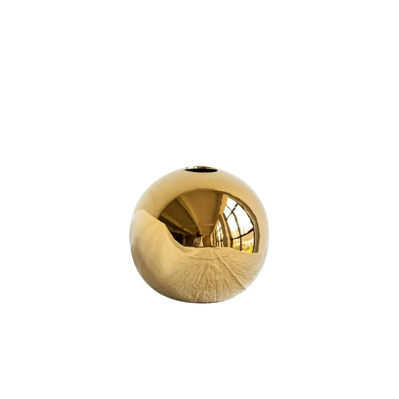 Wholesale Custom Mirror Sphere Electroplated Golden Round Bud Ball Luxury European Style Gold Nordic Modern Ceramic Vase