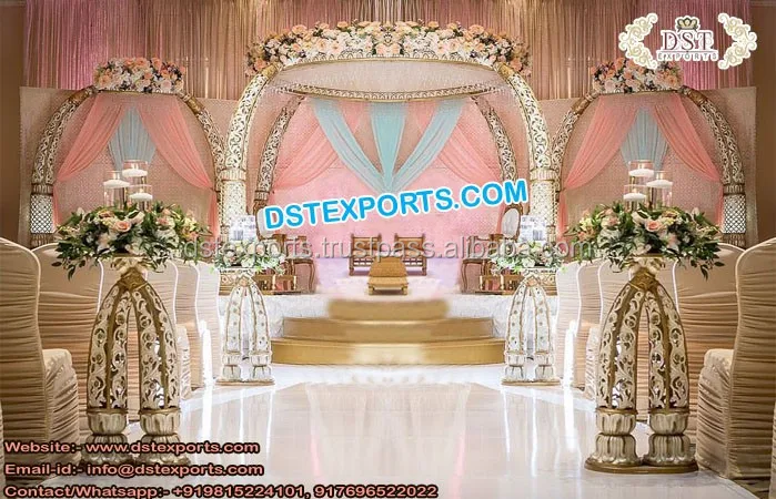 Stylish Wedding Bollywood Theme Mandap Fiber Hand Carved Square Wedding Mandap New Bollywood Style Wedding Mandap
