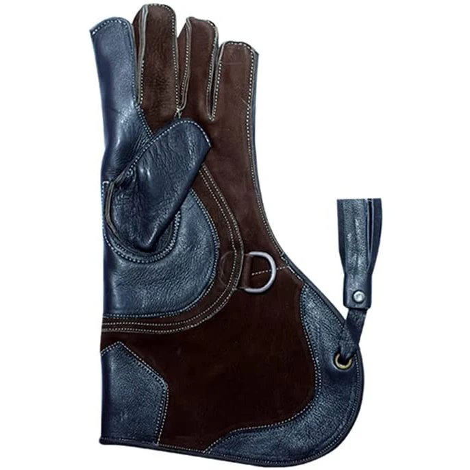 TRQSONS Cow-Hide Falconry Nubuck Leather Gloves for Eagle Hawk Hunting Birds Pets 14_ Long,Wide Cuff Left Hand