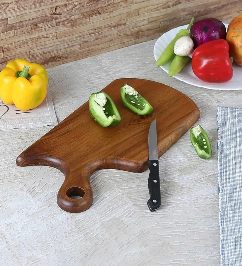 Unique Shape and Size Wooden Brown Color Chopping Board Bulk Cutting Boards Acacia Wood Cutting Board with Handle for Kitchen