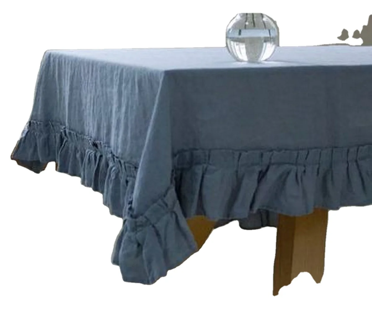 100% Linen ruffle Various colors Natural stone washed linen tablecloth Round square rectangular Custom size table linen