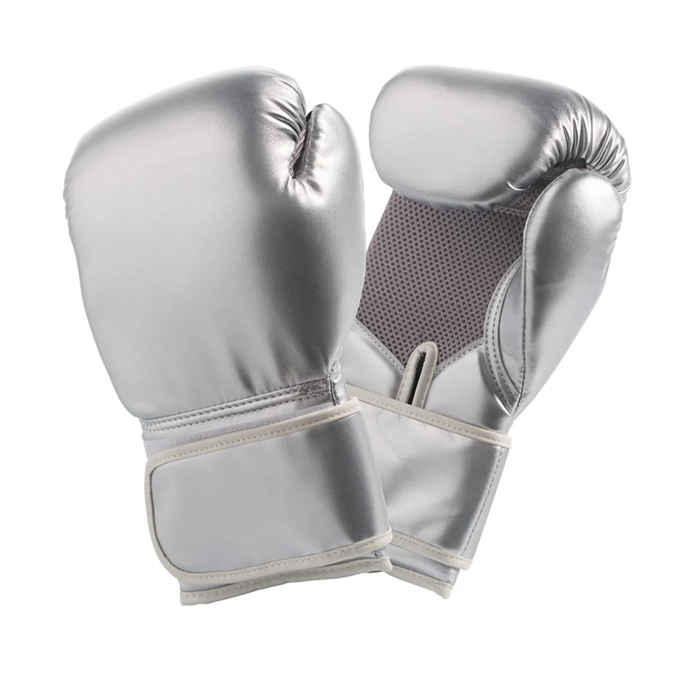 High Quality Soft Shell Fighting Wear Lace Design Silver Color Shining Style Men Boxing Gloves