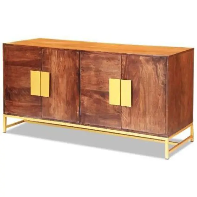 Industrial & vintage Iron Metal & acacia live edge solid wood living room 4 door Storage Cabinet