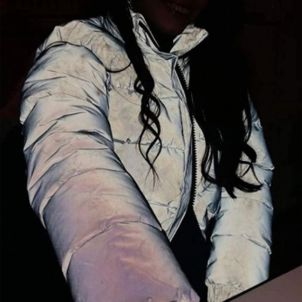 Женская Светоотражающая стеганая куртка Укороченное пальто куртки-пуховики для женщин