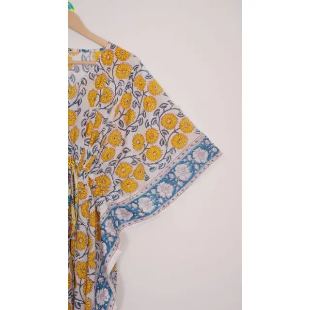 Хлопковый кафтан с цветочным принтом Женский хлопковый короткий из чистой натуральной ткани летняя одежда платье большого размера пляжная