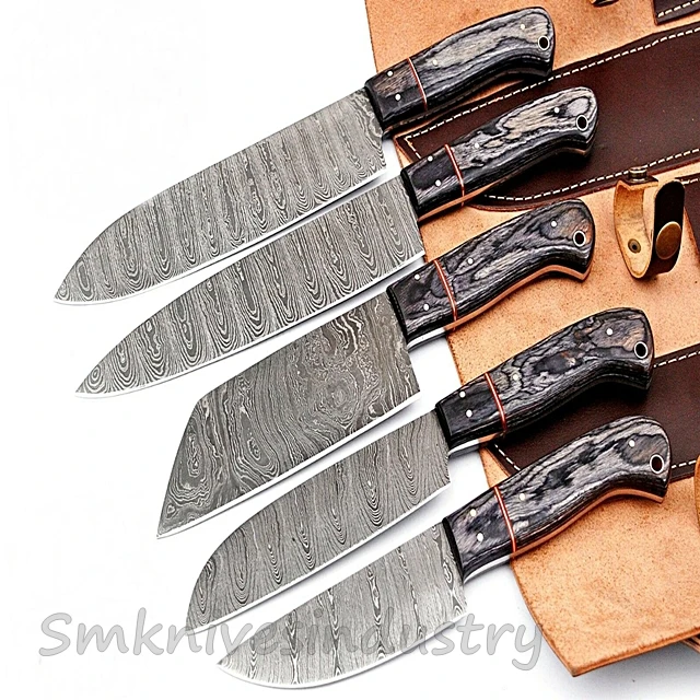 05 Ручная работа сделано из дамасской стали кухонных ножей шеф-повара набор (smk1911) Дамасская сталь оригинальный нож текстура измельчения мяса древесины