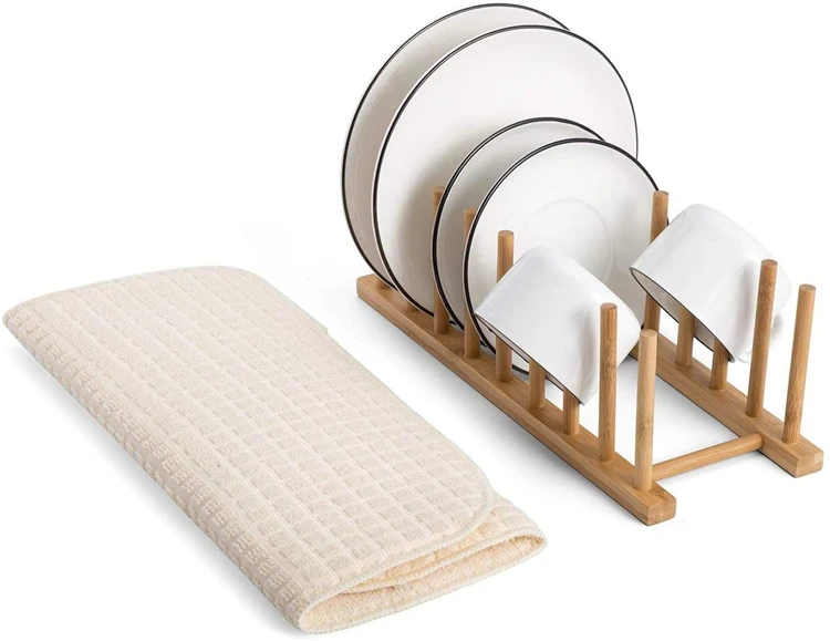 
Bambu Wholesale Existing Stock Premium Bamboo Dish Drying Rack with 9 Slots for Plate, Pot Lid, Bowl, Cup 