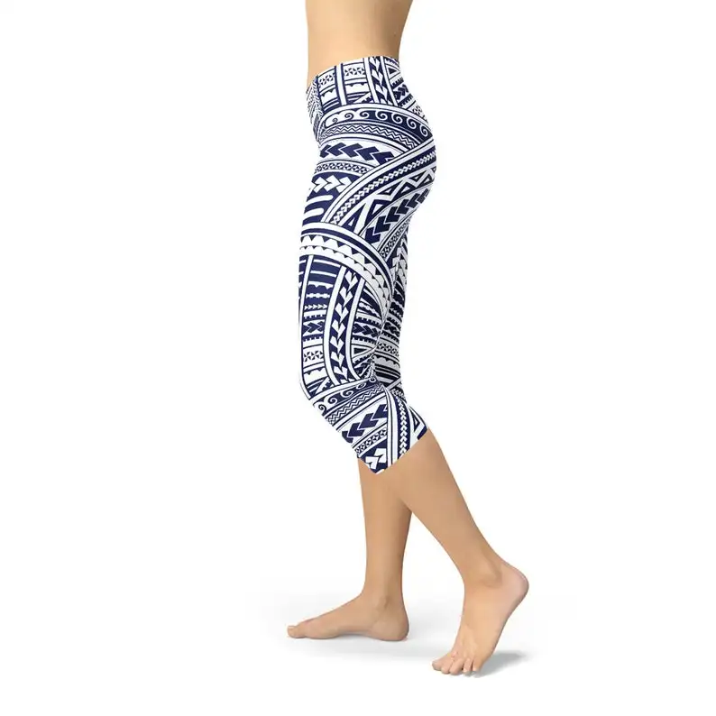 HOT SELLING Maori Tattoo Capri Leggings - White Capris with Tribal Polynesian Tattoo Print Perfect For Running Tights
