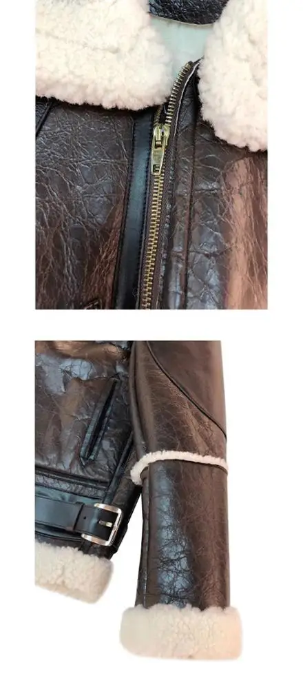 2019 Winter New women fur Bomber Real leather jacket sheepskin Double face Shearling Coat Oversized Genuine Leather jacket