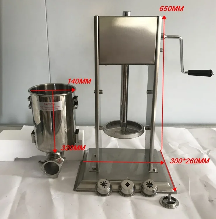 
5L Vertical Stainless steel churros Machine 2 in 1 type VERTICAL Sausage stuffer/filler with plastic piston 