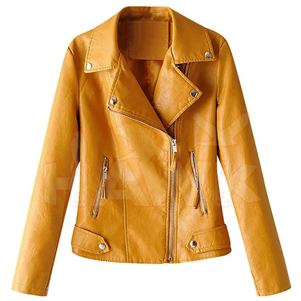 Best Quality Genuine Sheepskin Vegetable tanned Soft Finish Leather Customize Women Biker Jacket