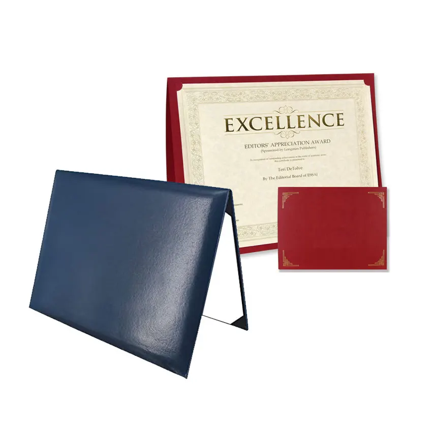 custom foil stamped logo A4 leather diploma cover certificate holder