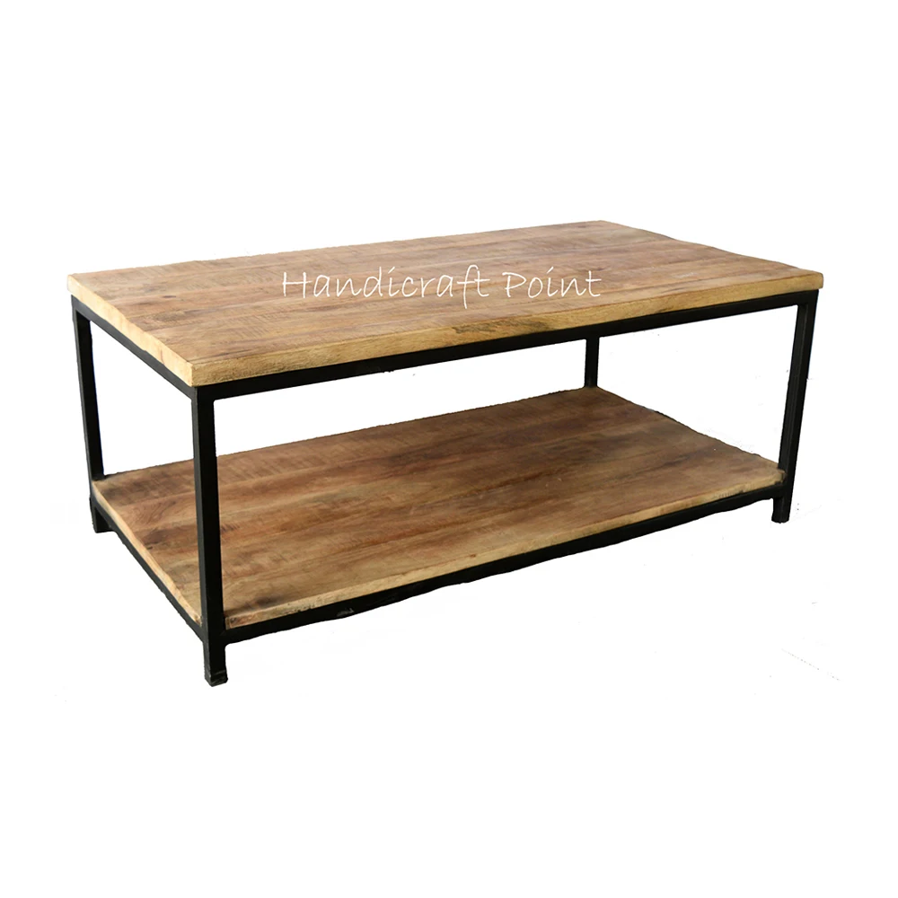 Rectangular Industrial Coffee Table Made Of Mango Wood And Metal By Handicraft Point