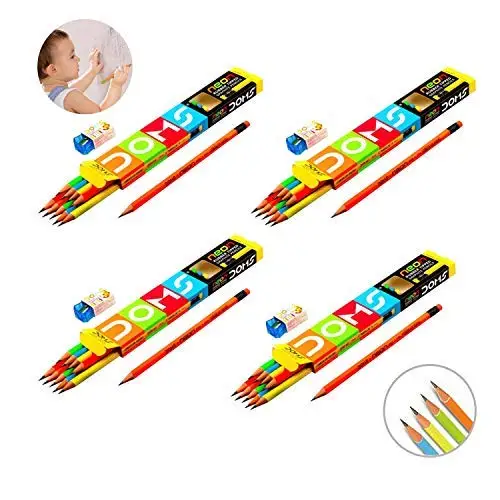 Standard Wooden Pencils Premium Quality Round Wood Doms Neon Rubber Tippede Extra Dark Lead HB Pencils