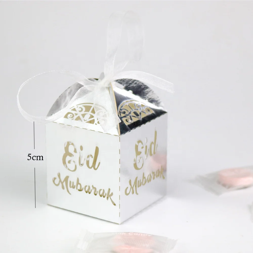 Muslim Paper Ribbon Eid Mubarak Candy Box Chocolate Sweet Packaging Box for Happy Ramadan Party Decoration Candy Boxes