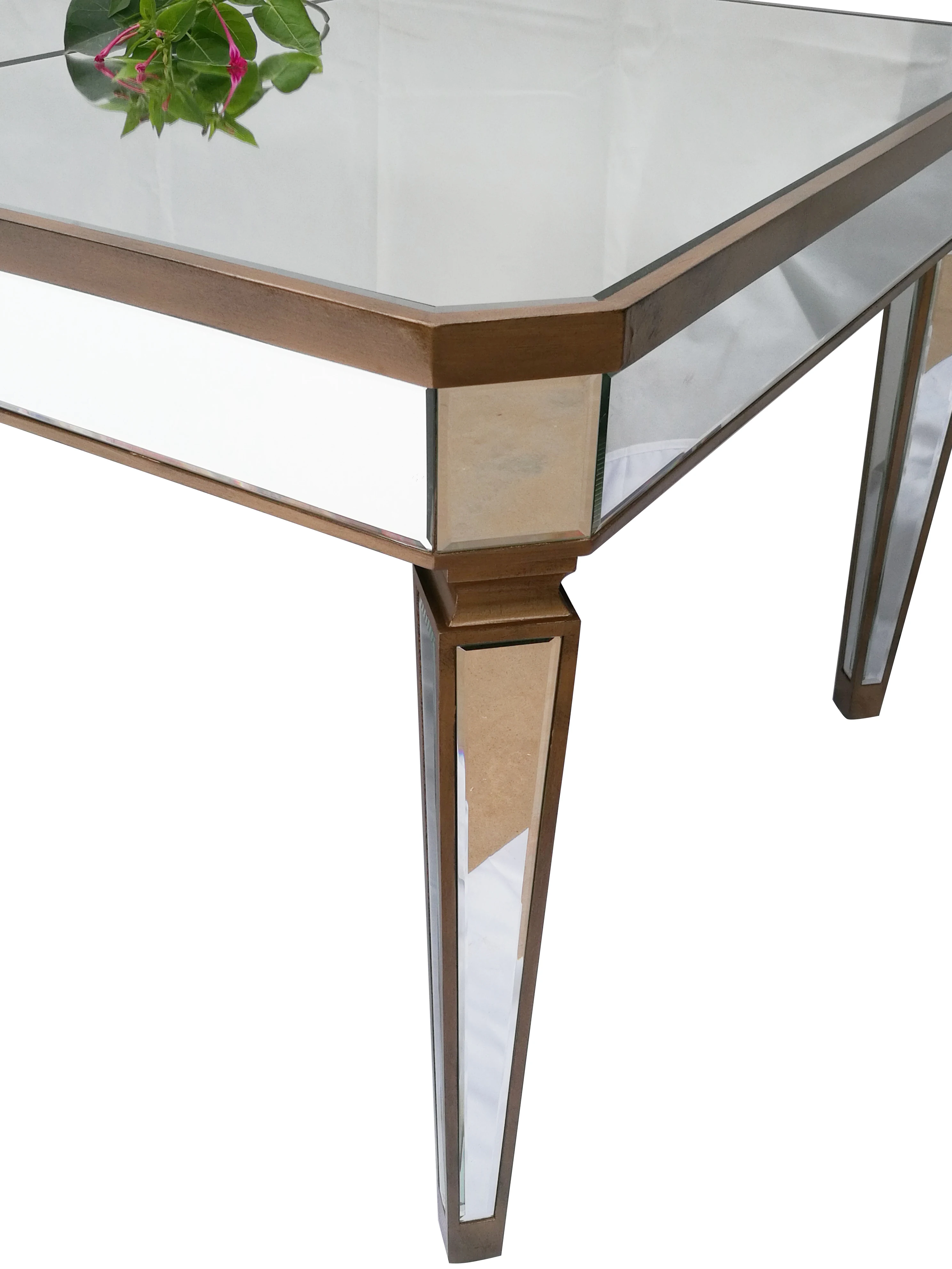  Новое поступление заводская цена на 12 человек античное золото деревянная обрезка прямоугольная зеркальная мебель для праздника свадьбы обеденного стола