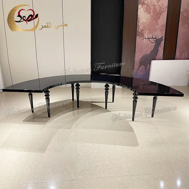 Luxury metal leg MDF top black serpentine half circle wedding table
