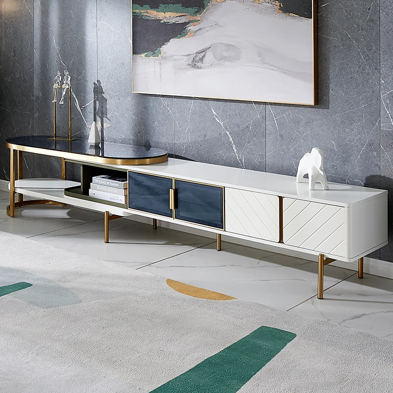 DW1057 quanu modern style mdf glass tv stand sense led retractable tv cabinet