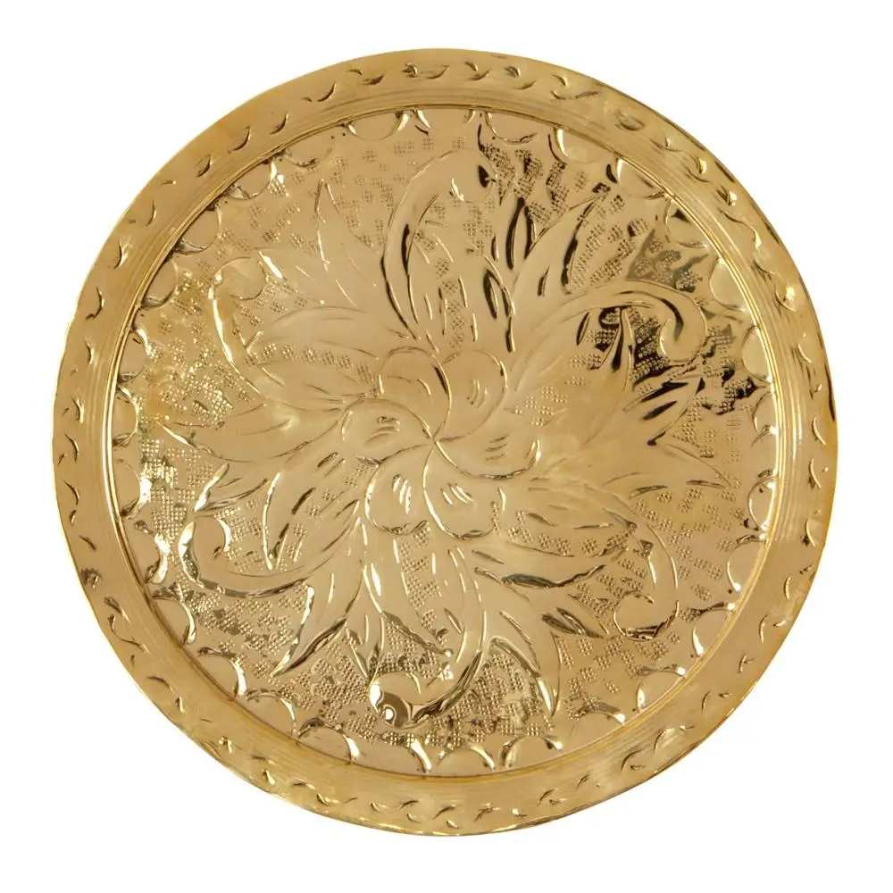 Pure Brass Plate Dinner Plate Serving Plate Pooja Thali Set Flower Eatching Design  Hotel And Restaurants And More