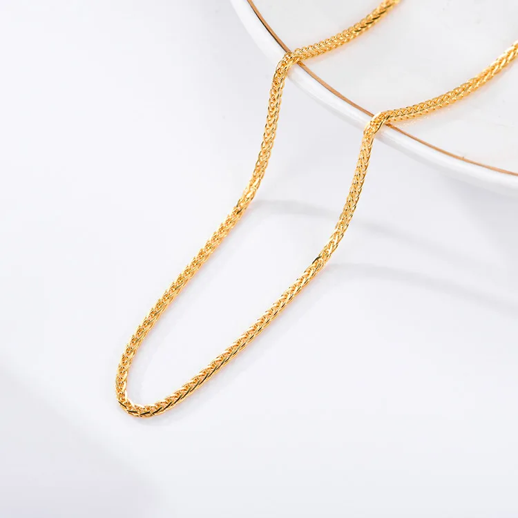 
Solid 24k Yellow Gold curb wheat chopin chain necklace for women 