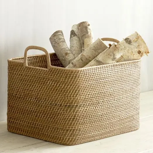 Handmade rattan storage basket with lid and handles rattan hamper basket sustainable sturdy