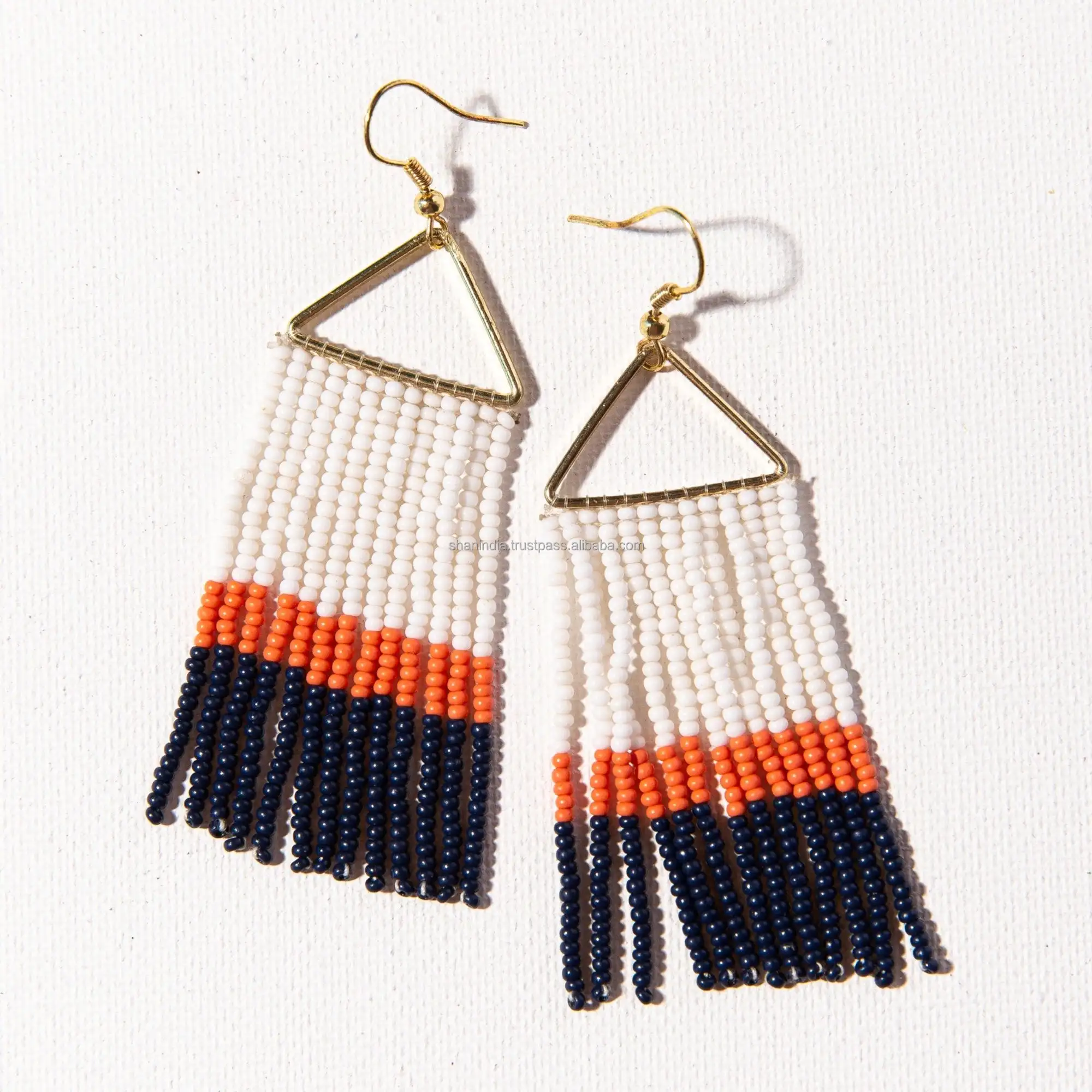 White Orange Black Glass Beads Fashion Earrings Jewelry Seed Beads Earrings Handmade Metal Frame Fringe Earrings