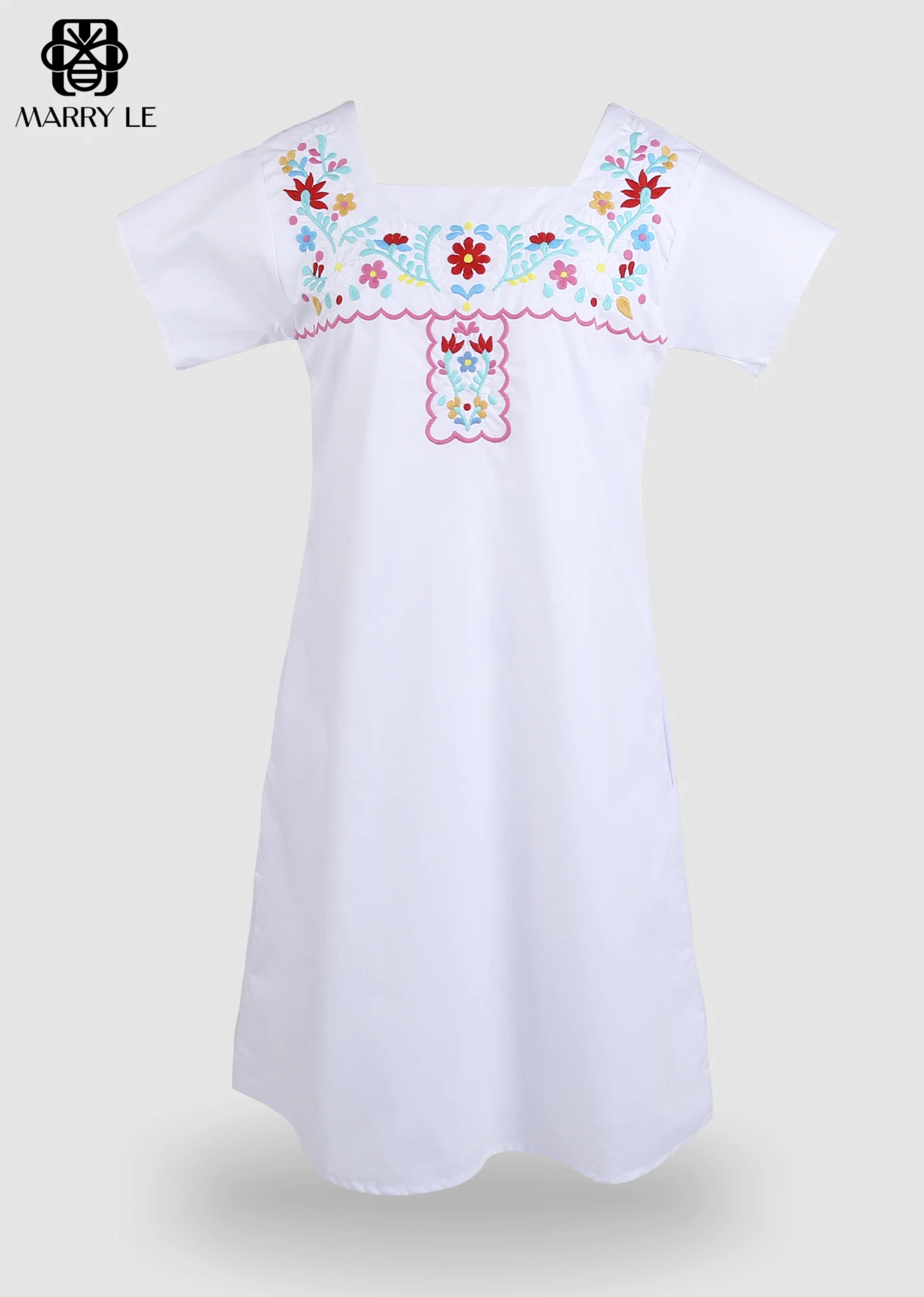 FLOWER EMBROIDERED WHITE DRESS high quality womens clothes wholesale women clothing OEM ODM Customized clothing - MD09