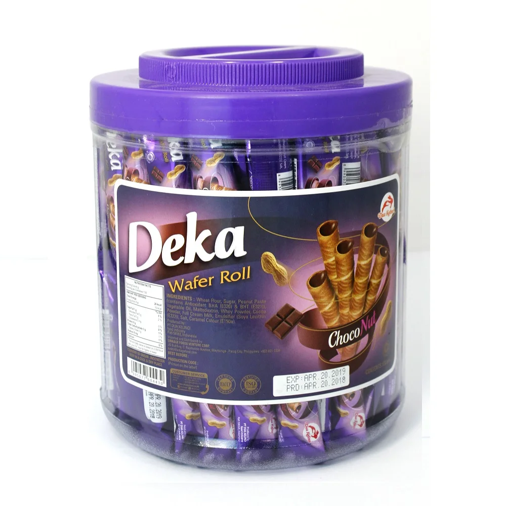 DUA KELINCI - DEKA - WAFER ROLL PISO PACKAGING CHOCOLATE PEANUT FLAVOR SNACK INDONESIA 390 GR