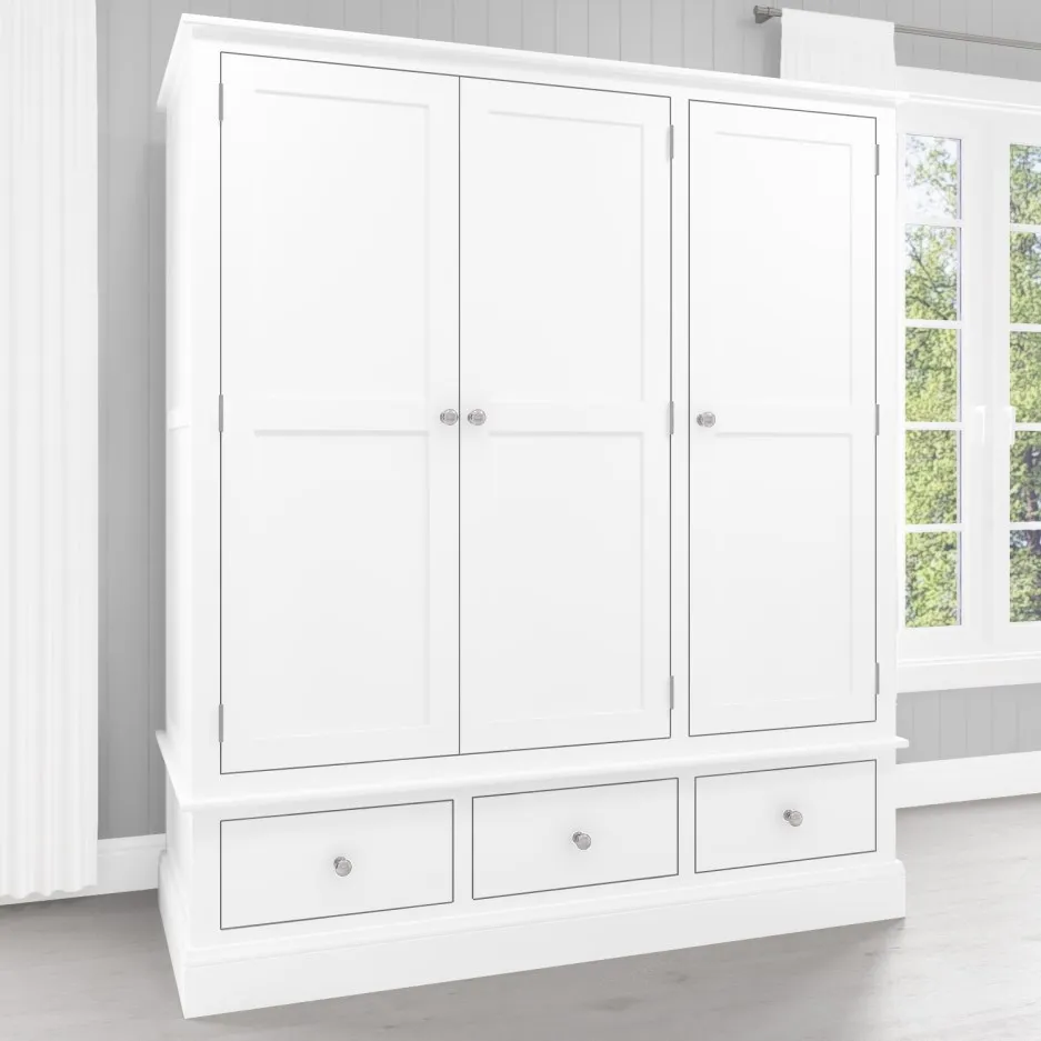 
Wardrobe 2 Doors 3 Drawers White Painted Solid Wooden Bedroom Furniture 