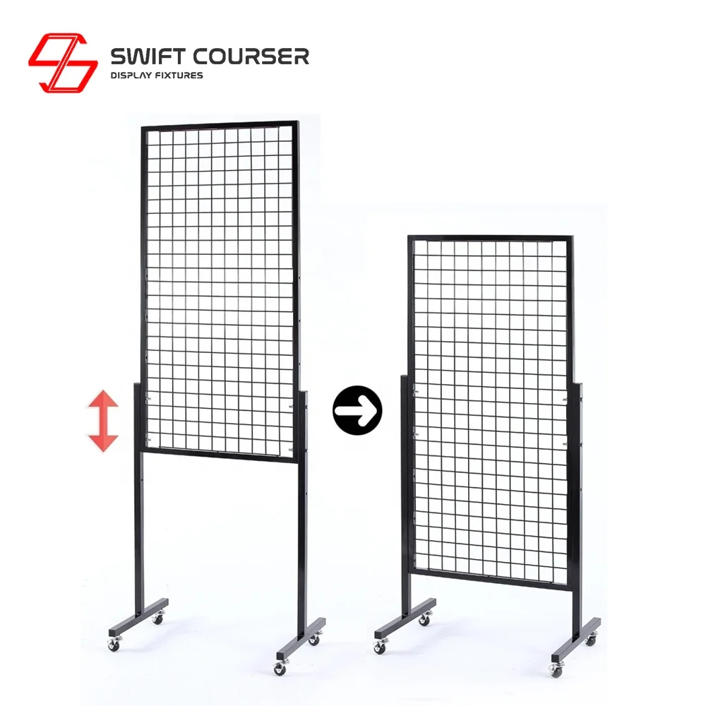 Wire mesh panel black metal rack floor bag grid spinner display for retail store