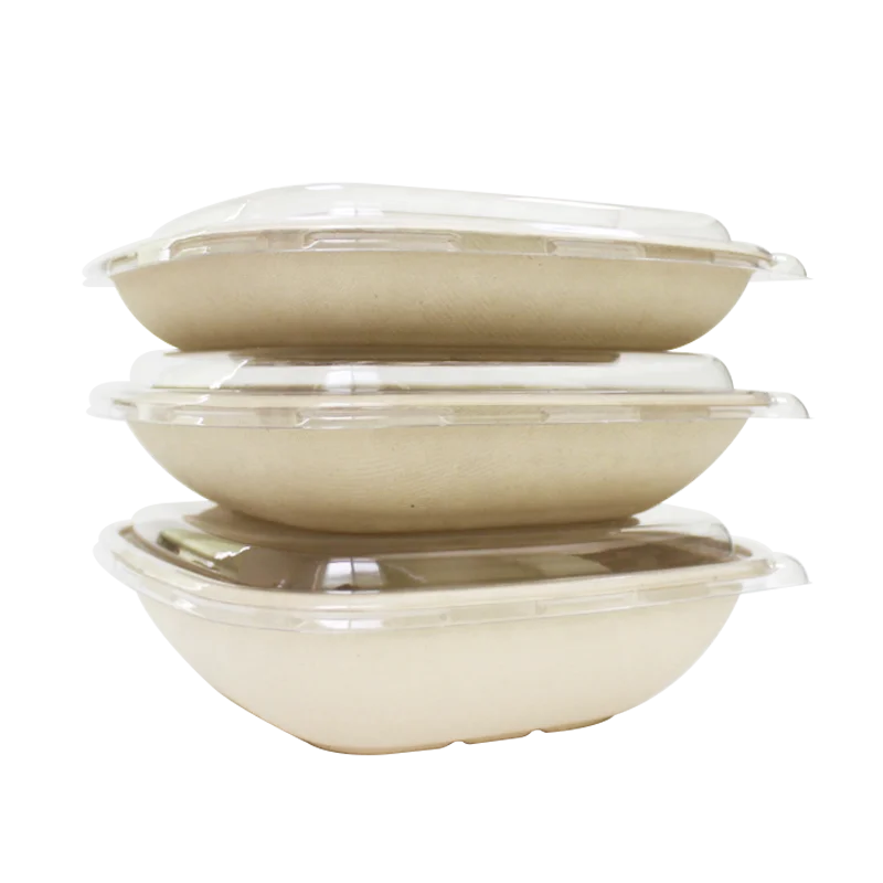 EASYPACK 1000 ml biodegradable paper food tray bagasse tray with anti - fog lid