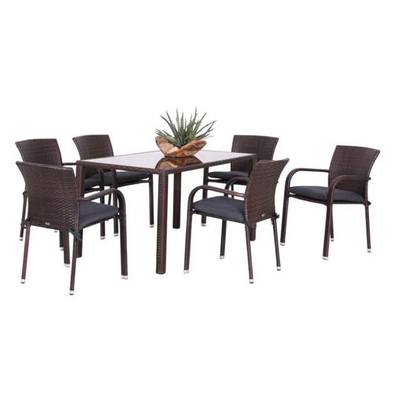 Rattan Wicker Chairs Dinning Room Furniture Garden Tables Set Nordic Style Cheap Price Top Panel Tables and PE Patio Furniture