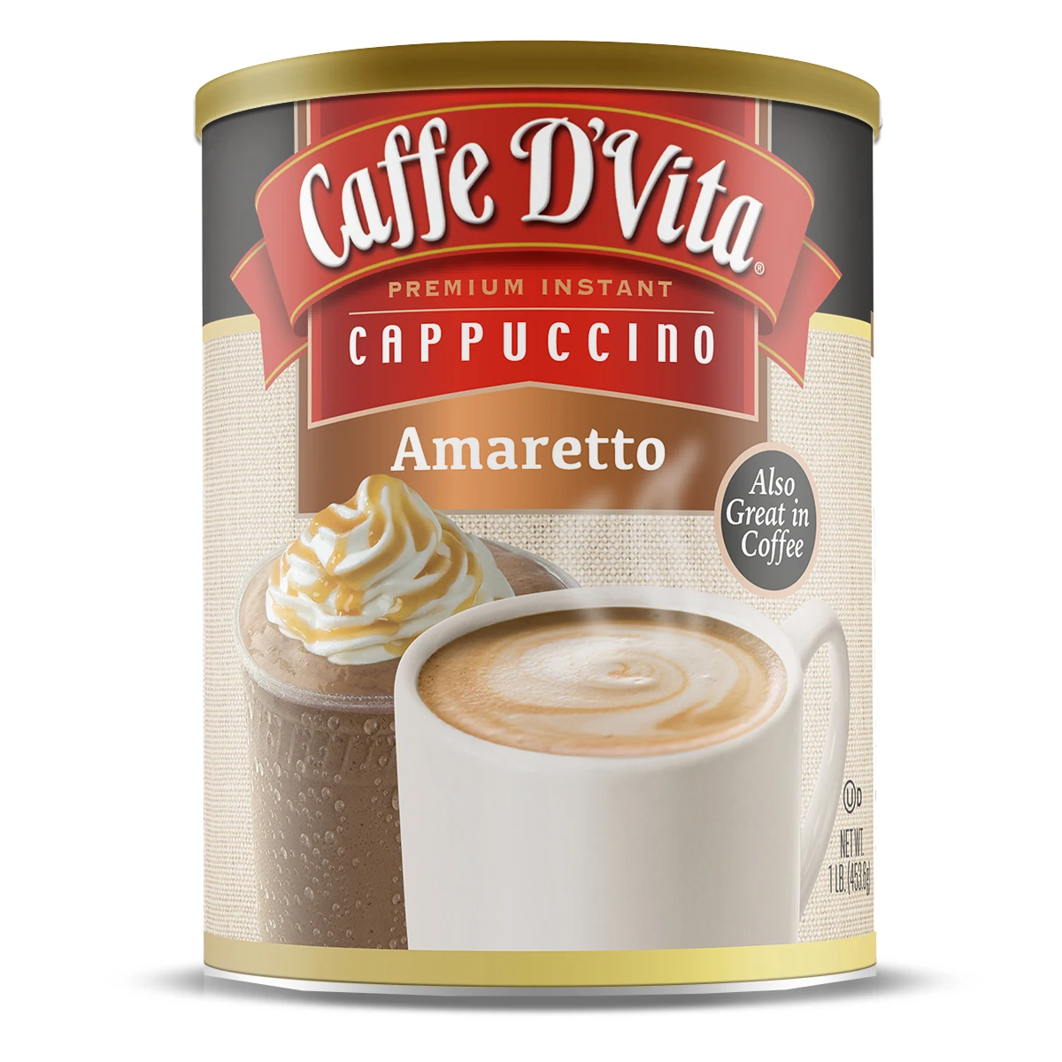 
Caffe DVita Amaretto Cappuccino 3 in 1 Powdered Drink Mix Coffee Non-Dairy Creamer 16 oz Canister USA ORIGIN PRIVATE LABEL 