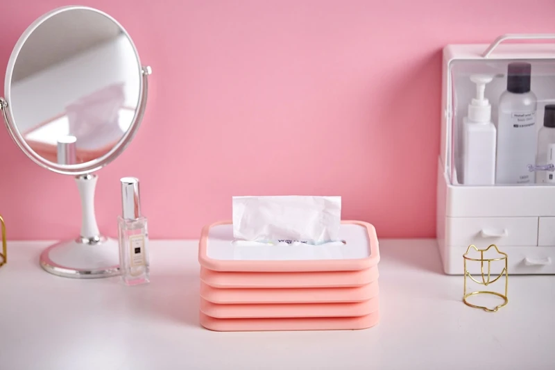 Apollo Foldable silicone tissue Box, home napkin Organizer box,anti-drop and elastic,automatically press down, easy to extract