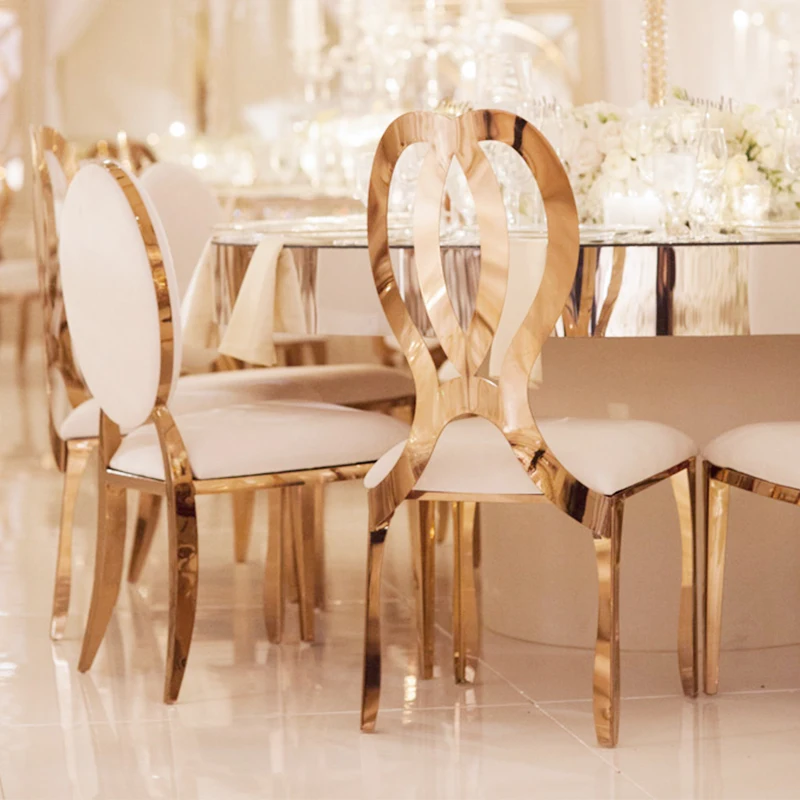 Stainless steel chair Foreign gold-plated dining table and chairs Custom gold hotel restaurant chair wedding furniture