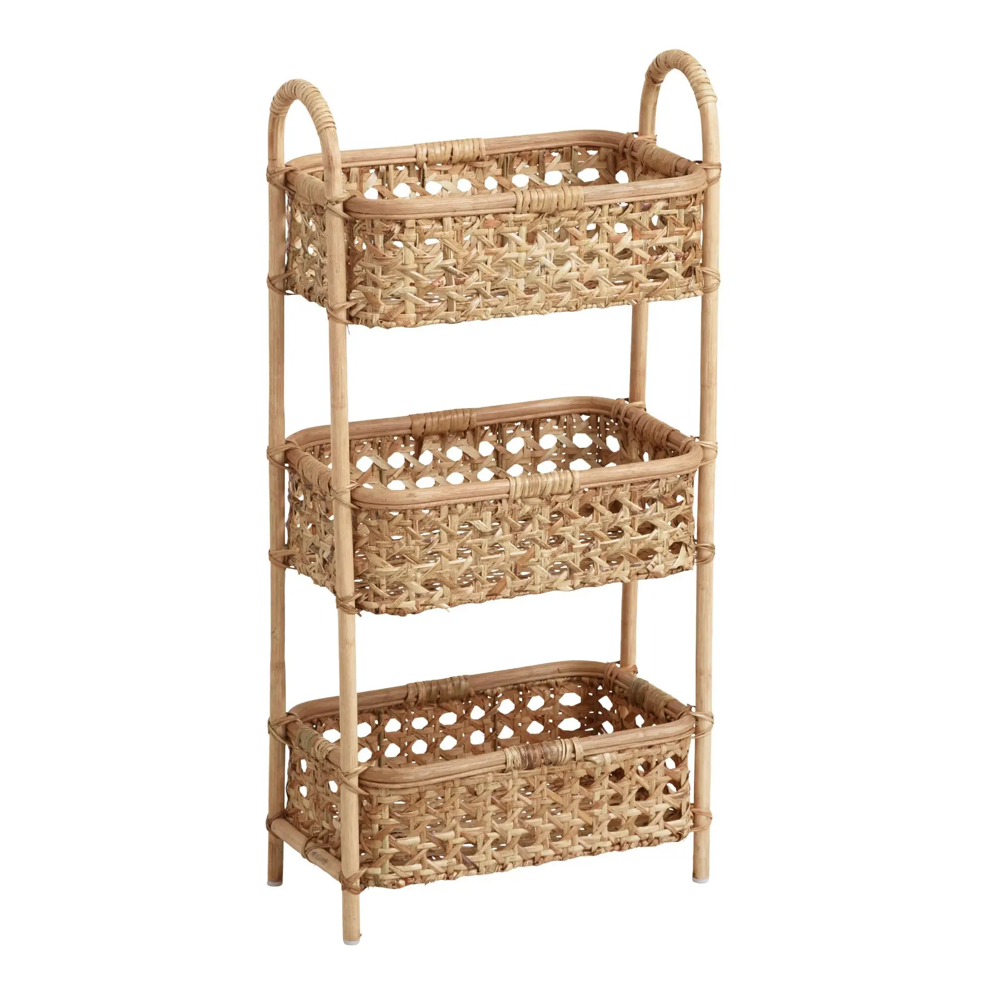 Hot Sale Natural Rattan Cane 3 Tier Storage Tower Basket
