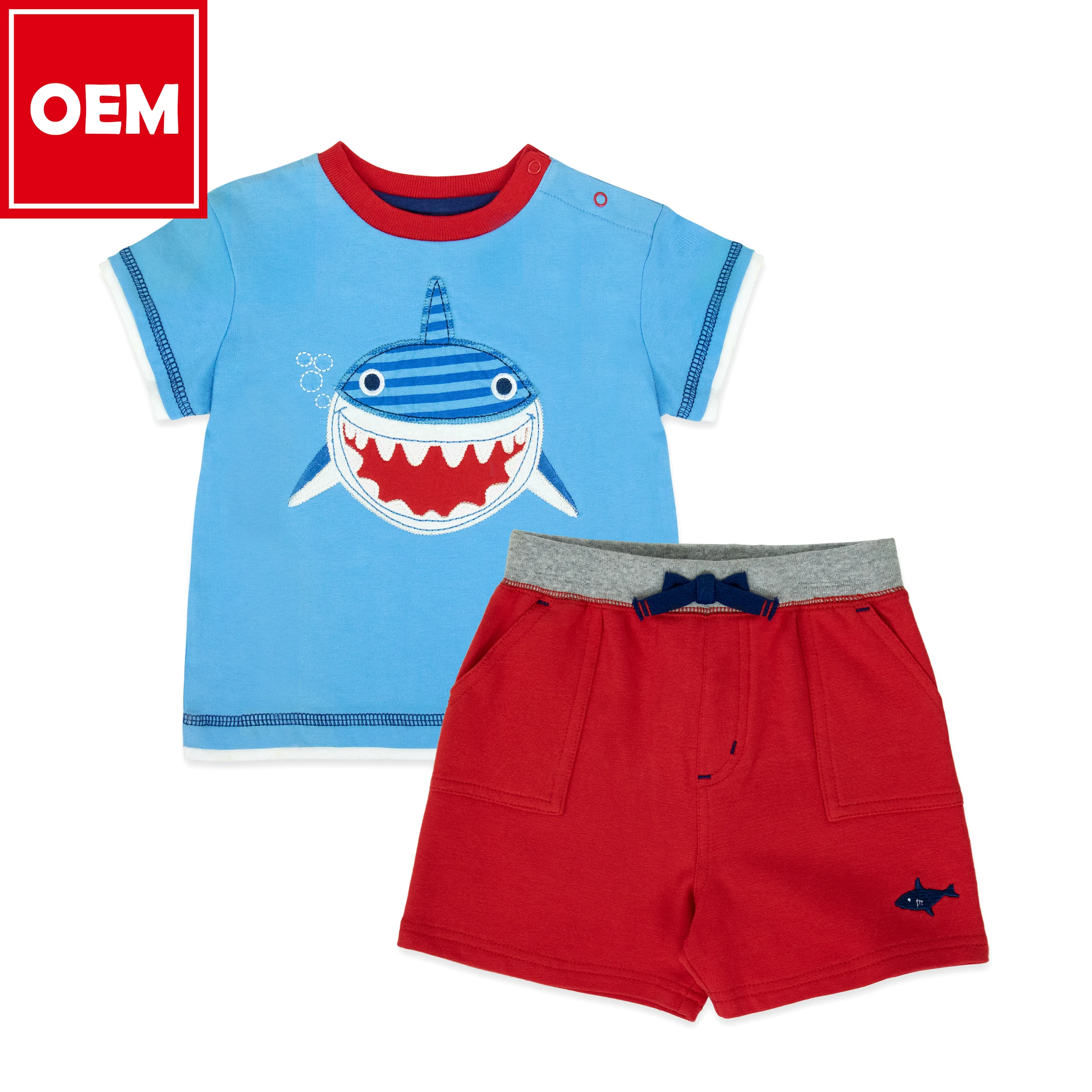 2020 New Design Baby Boy Clothes Set Toddler Custom l OEM l Shark l Print l Red Blue l Cotton l Embroidery l Animal l Walmart