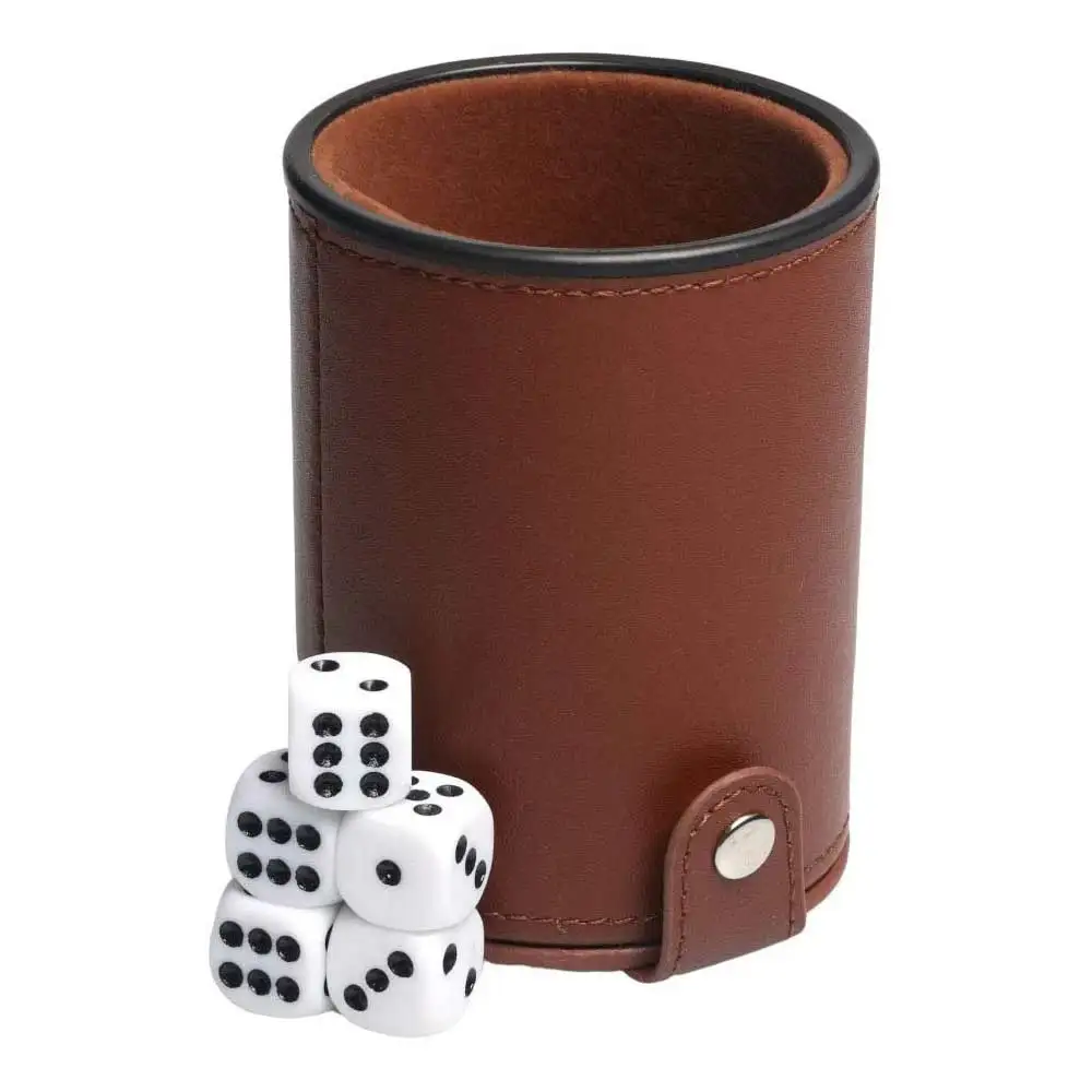 Wholesale Real leather Dice Cup Set with Storage Compartment Felt Lined Shaker Includes 5 Dot Dices