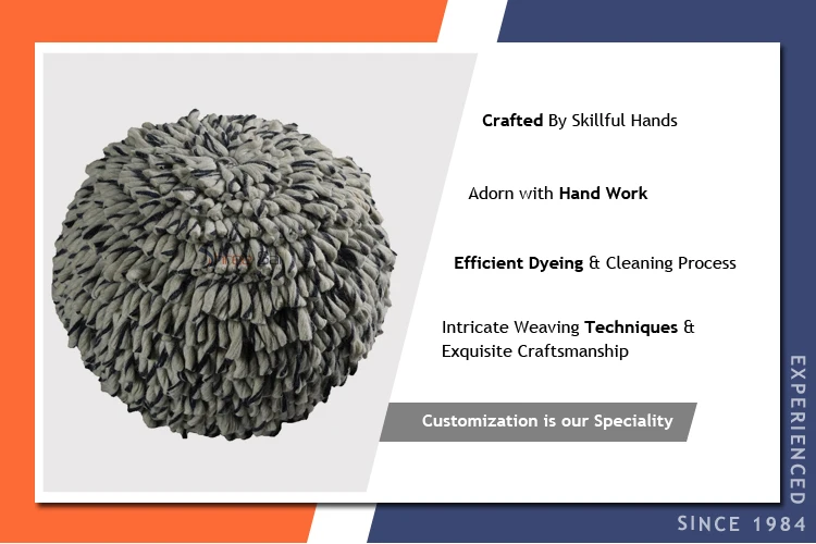 Indian Exporter Hot Selling Hand Made Wool Poufs with Polystyrene Balls Filling