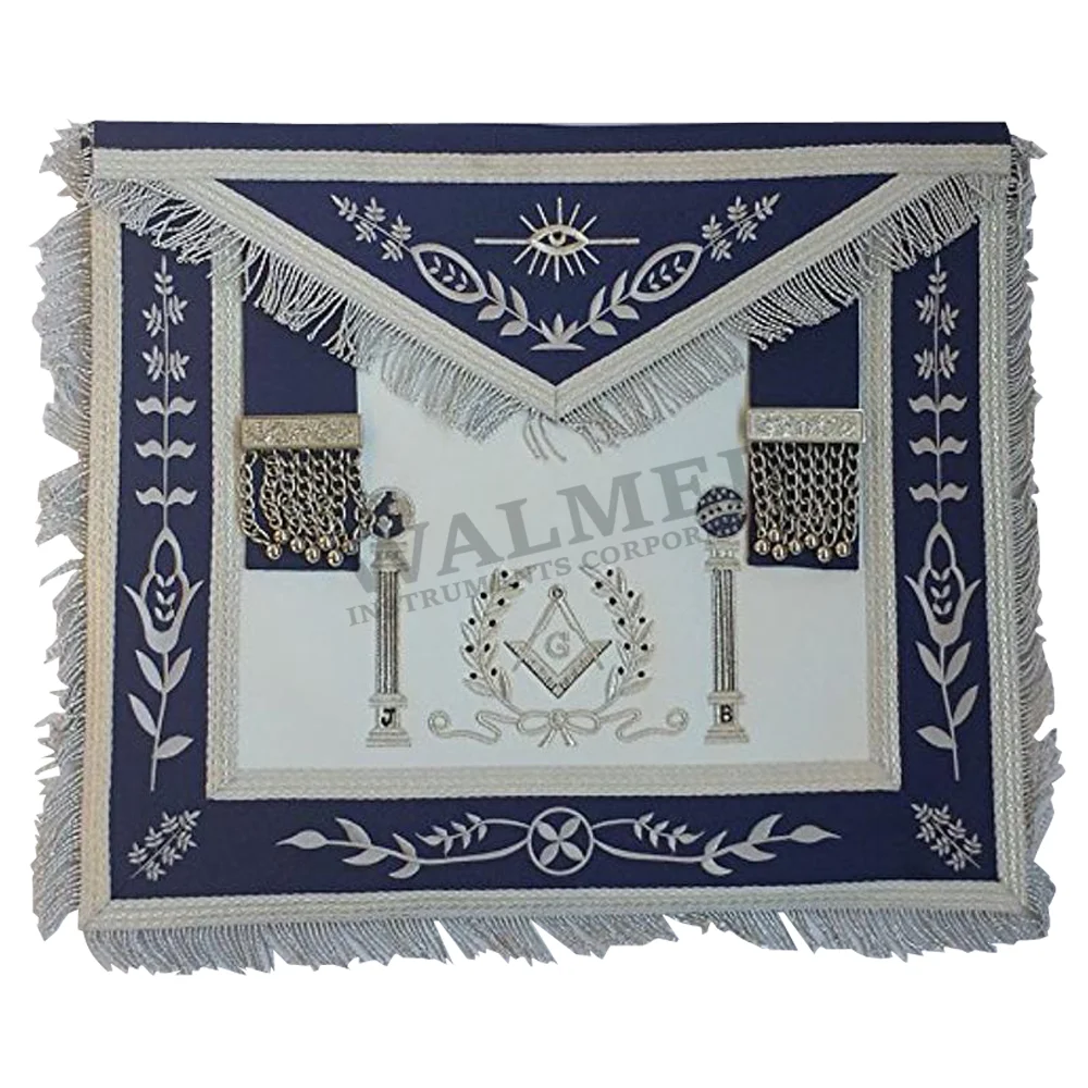
 Masonic Navy Blue Apron Master Mason Square G & Pillars Freemasons Silver Fringe  